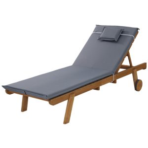 Sun Lounge Wooden Lounger Outdoor Furniture Day Bed Wheel Patio