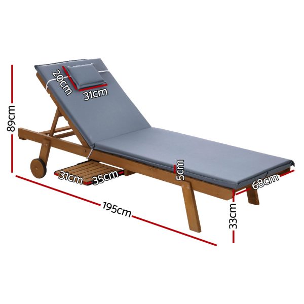 Sun Lounge Wooden Lounger Outdoor Furniture Day Bed Wheel Patio