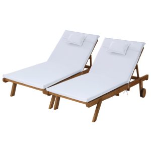 Sun Lounge Wooden Lounger Outdoor Furniture Day Bed Wheel Patio