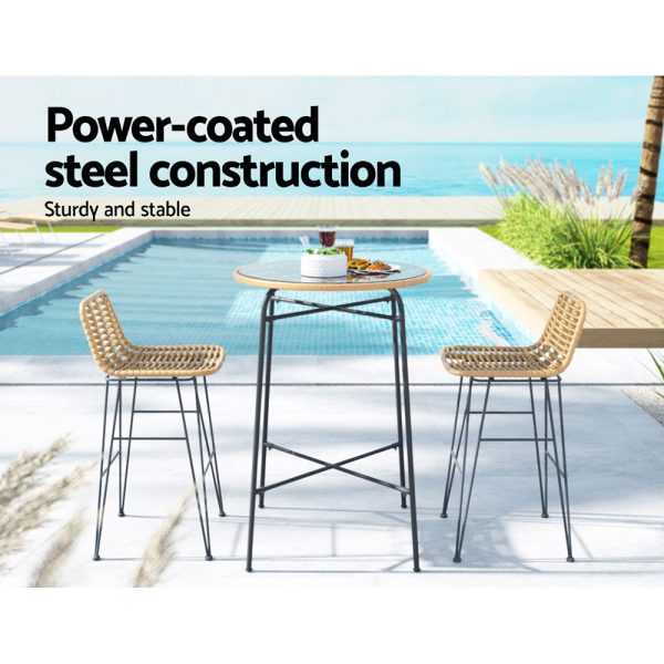 3-Piece Outdoor Bar Set Wicker Table Chairs Patio Bistro