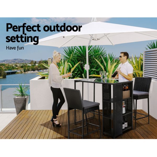 3-Piece Outdoor Bar Set Patio Dining Chairs Wicker Table Stools