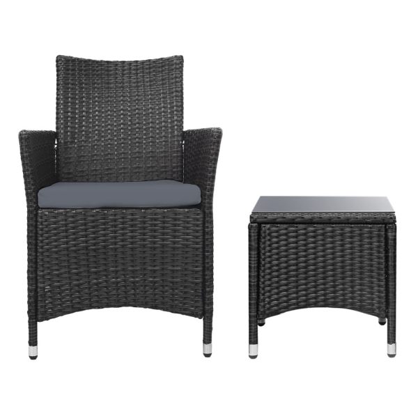 3 Piece Wicker Outdoor Furniture Set – Black