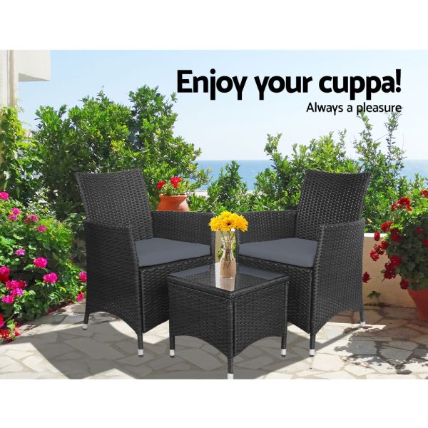 3 Piece Wicker Outdoor Furniture Set – Black