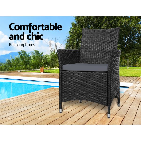 Outdoor Bistro Set Chairs Patio Furniture Dining Wicker Garden Cushion Gardeon – 2x chair