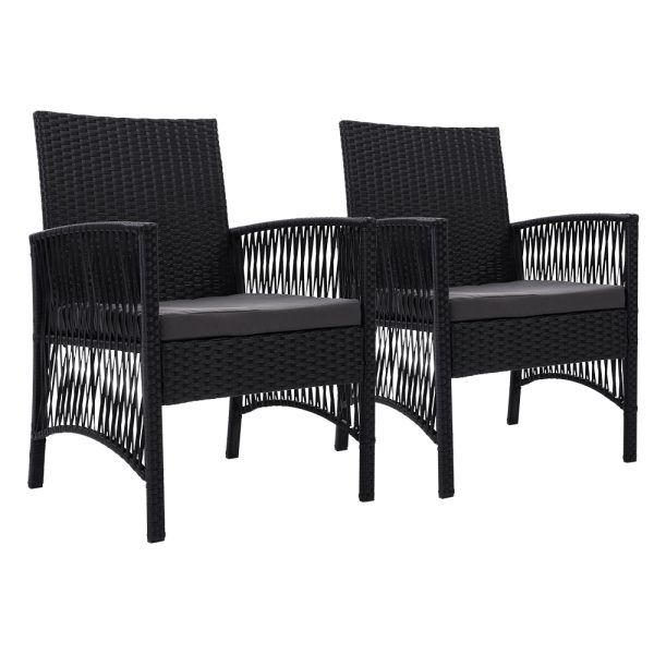 Outdoor Furniture Dining Chairs Wicker Garden Patio Cushion Black Gardeon