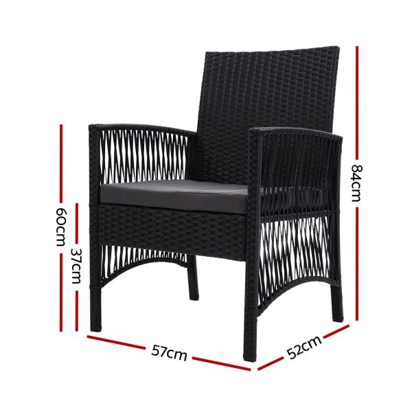 Outdoor Furniture Dining Chairs Wicker Garden Patio Cushion Black Gardeon