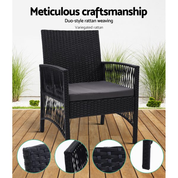 Outdoor Furniture Dining Chairs Wicker Garden Patio Cushion Black Gardeon – 2x chair