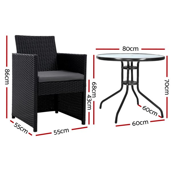 Outdoor Chairs Dining Patio Furniture Lounge Setting Wicker Garden – 2X Chair + Table