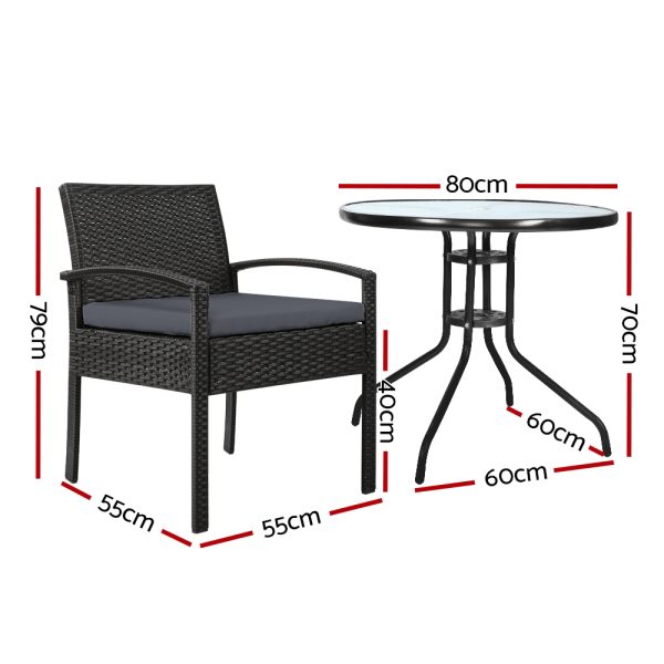 3PC Bistro Set Outdoor Furniture Rattan Table Chairs Cushion Patio Garden Felix