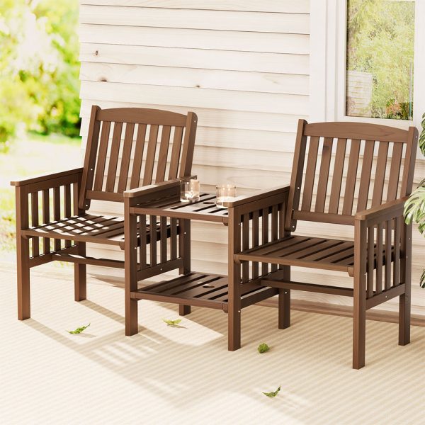 Garden Bench Chair Table Loveseat Wooden Outdoor Furniture Patio Park – Brown