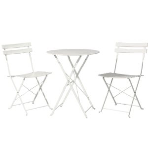 3PC Outdoor Bistro Set Steel Table and Chairs Patio Furniture White