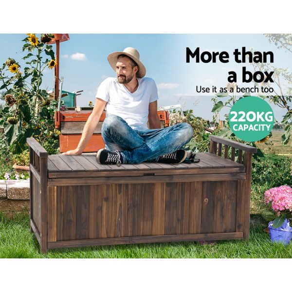 Outdoor Storage Bench Box Wooden Garden Toy Tool Shed Patio Furniture Charcoal