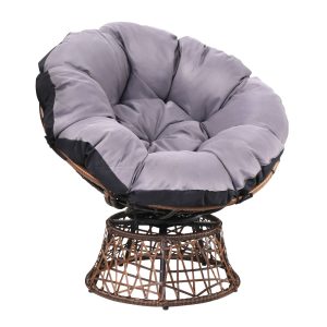 Outdoor Papasan Chairs Lounge Setting Patio Furniture Wicker – Brown, 1x chair