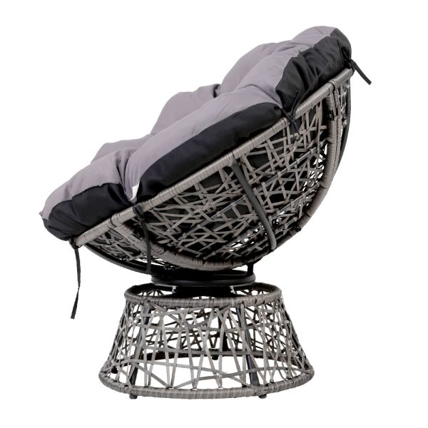 Outdoor Papasan Chairs Lounge Setting Patio Furniture Wicker – Grey, 1x chair