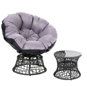 Outdoor Papasan Chairs Lounge Setting Patio Furniture Wicker – Black, 1x chair + 1x Side Table