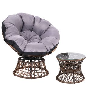 Outdoor Papasan Chairs Lounge Setting Patio Furniture Wicker – Brown, 1x chair + 1x Side Table