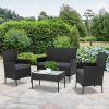 4-piece Outdoor Lounge Setting Wicker Patio Furniture Dining Set – Black and Grey, Without Storage Cover