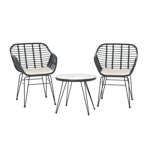 3PC Outdoor Furniture Bistro Set Lounge Setting Table Chairs Cushion Patio Grey