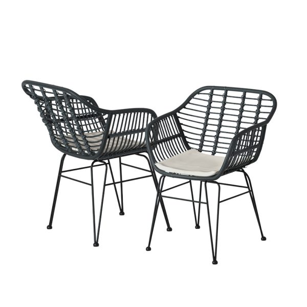 3PC Outdoor Furniture Bistro Set Lounge Setting Table Chairs Cushion Patio Grey