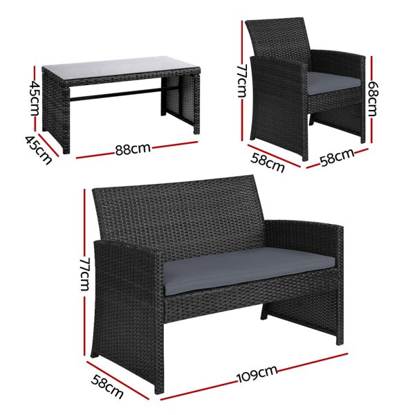 Set of 4 Outdoor Lounge Setting Rattan Patio Wicker Dining Set