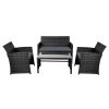 Set of 4 Outdoor Lounge Setting Rattan Patio Wicker Dining Set – Black and Grey, Without Storage Cover