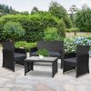 Set of 4 Outdoor Lounge Setting Rattan Patio Wicker Dining Set – Black and Grey, Without Storage Cover