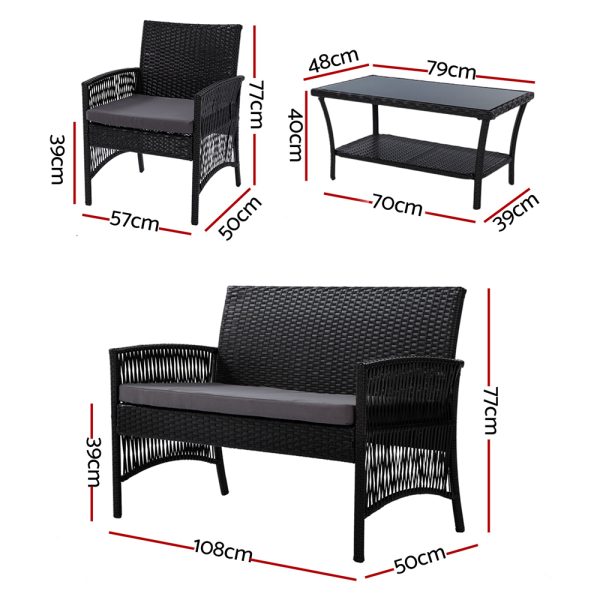 4 PCS Outdoor Furniture Lounge Setting Wicker Dining Set