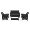 4 PCS Outdoor Furniture Lounge Setting Wicker Dining Set – Black, Without Storage Cover