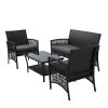 4 PCS Outdoor Furniture Lounge Setting Wicker Dining Set – Black, Without Storage Cover