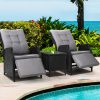 3PC Recliner Chairs Table Sun lounge Outdoor Furniture Wicker Adjustable Black