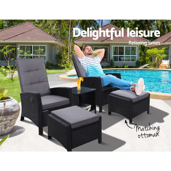 Outdoor Setting Recliner Chair Table Set Wicker lounge Patio Furniture