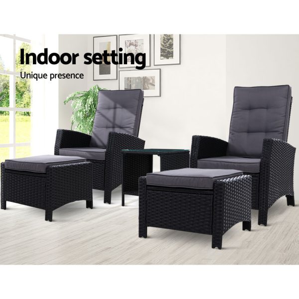 Outdoor Setting Recliner Chair Table Set Wicker lounge Patio Furniture