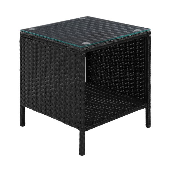 Side Table Coffee Patio Outdoor Furniture Rattan Desk Indoor Garden – Black