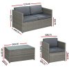 Outdoor Furniture Sofa Set Wicker Lounge Setting Table Chairs – 1 x 2-seater sofa + 2 x Single sofa + 1 x Table