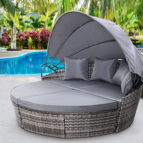 Outdoor Lounge Setting Patio Furniture Sofa Wicker Garden Rattan Set Day Bed – Grey