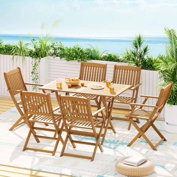 Outdoor Dining Set 7 Piece Wooden Table Chairs Setting Foldable