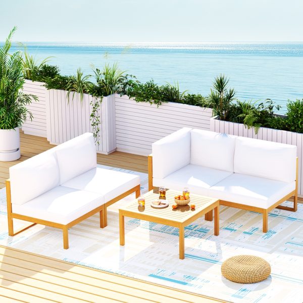 4-Seater Outdoor Sofa Set Wooden Lounge Setting 5PCS