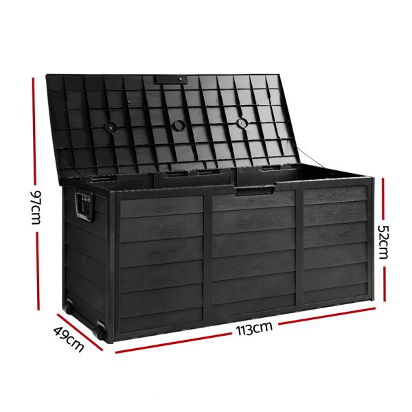 Outdoor Storage Box 290L Lockable Organiser Garden Deck Shed All Black