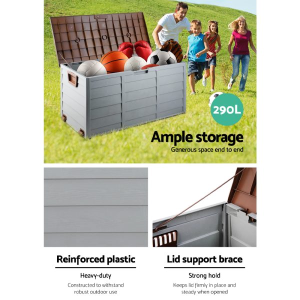 Outdoor Storage Box 290L Lockable Organiser Garden Deck Shed Tool Brown