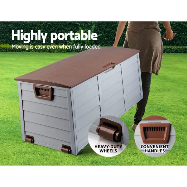 Outdoor Storage Box 290L Lockable Organiser Garden Deck Shed Tool Brown