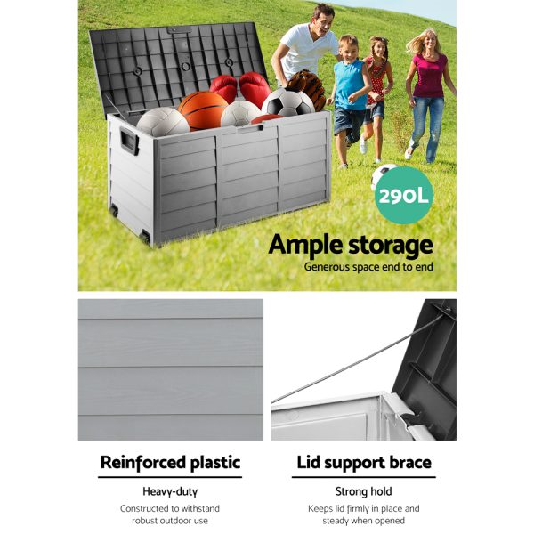 Outdoor Storage Box 290L Lockable Organiser Garden Deck Shed Tool Black