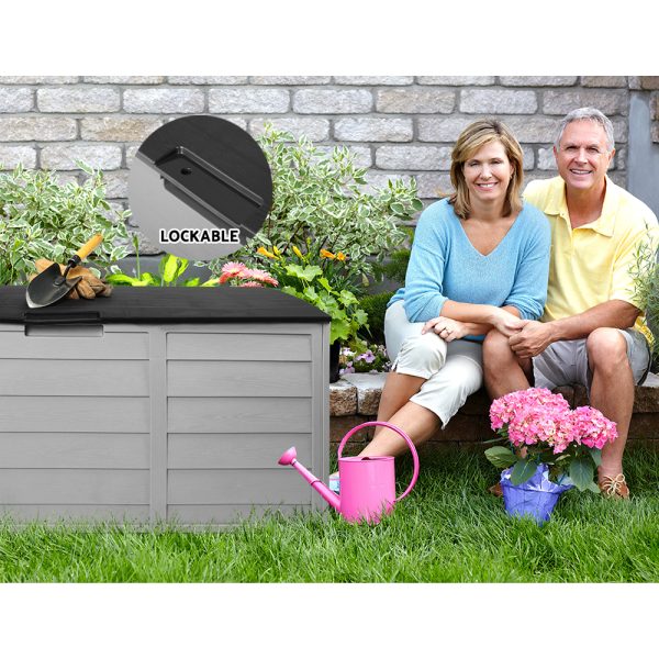 Outdoor Storage Box 290L Lockable Organiser Garden Deck Shed Tool Black