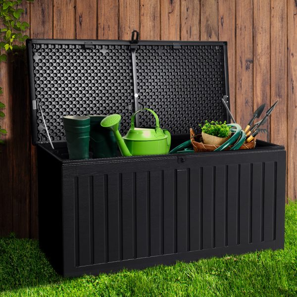 Outdoor Storage Box 270L Container Lockable Garden Bench Tool Shed Black