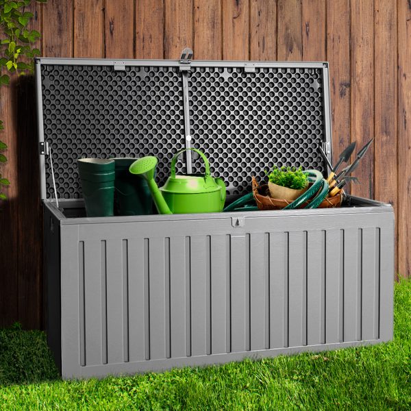 Outdoor Storage Box 270L Container Lockable Garden Bench Tool Shed Grey