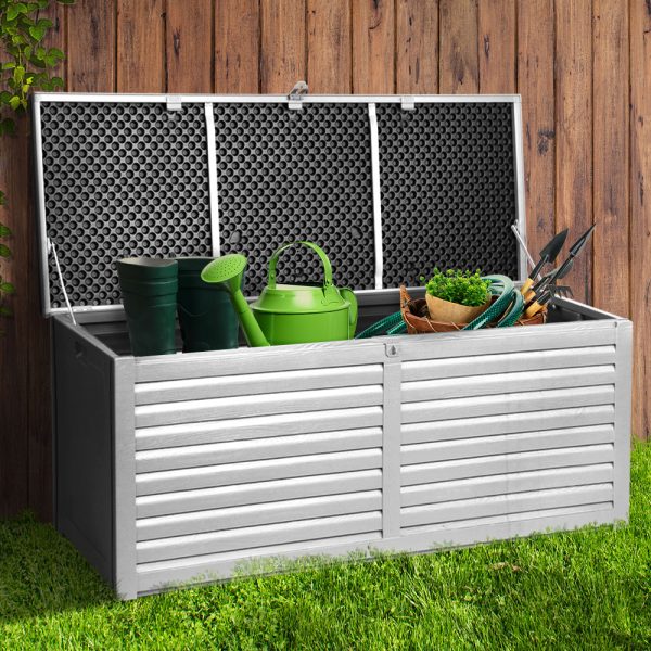 Outdoor Storage Box 390L Container Lockable Garden Bench Tools Toy Shed Black