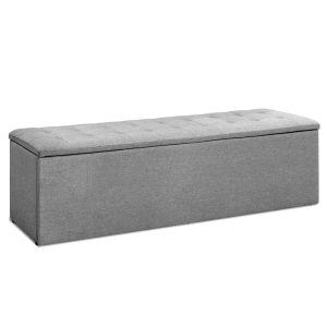 Storage Ottoman Blanket Box Linen Foot Stool Rest Chest Couch – Grey