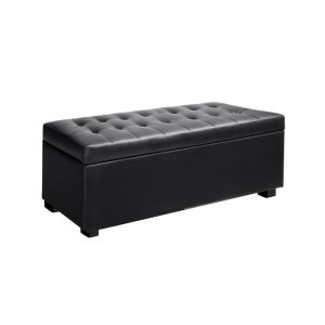 PU Leather Storage Ottoman – Black