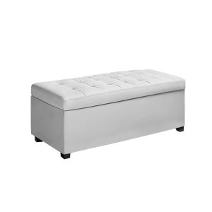 Large Fabric Storage Ottoman – White