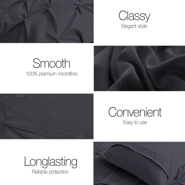 Bedding Quilt Cover Set Pinch Pleat Diamond Duvet Doona Case – KING, Black