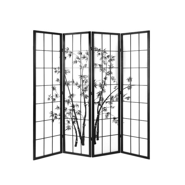 Pleasanton Room Divider Screen Privacy Dividers Pine Wood Stand Black White